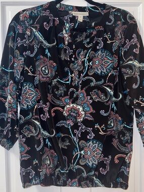 Paisley Print Black Women’s Shirt - Casual Long Sleeve